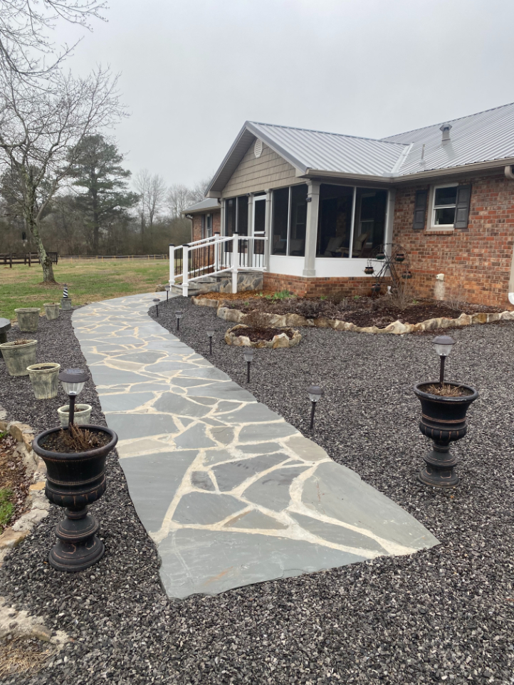 Flagstone Sidewalk Leading to a Natural Stone Porch in Owens Cross Roads, AL